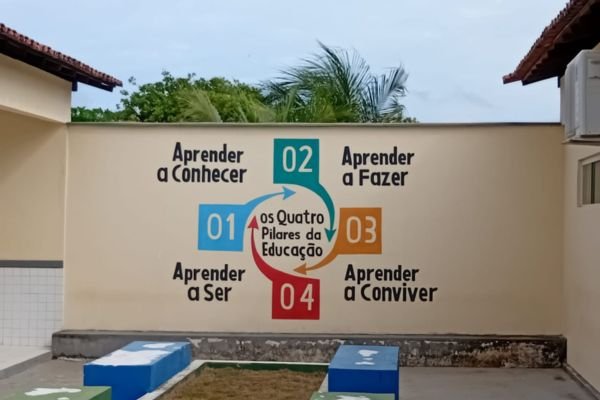 Os 4 Pilares da Educação escritos no interior da Escola